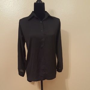 [ Liyan ] Sheer long sleeve black Button up blouse